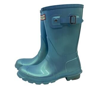 Hunter Rainboots Blue Original Short Gloss Shimmer Calf Height Women's size 6